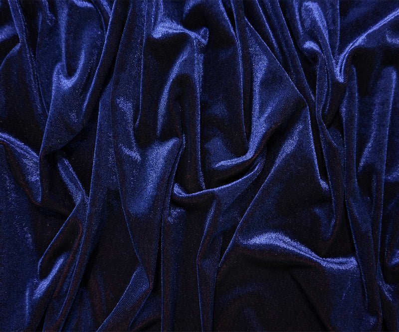 Blue Famous Designer Poly Nylon Spandex Solid Velvet Knit Fabric