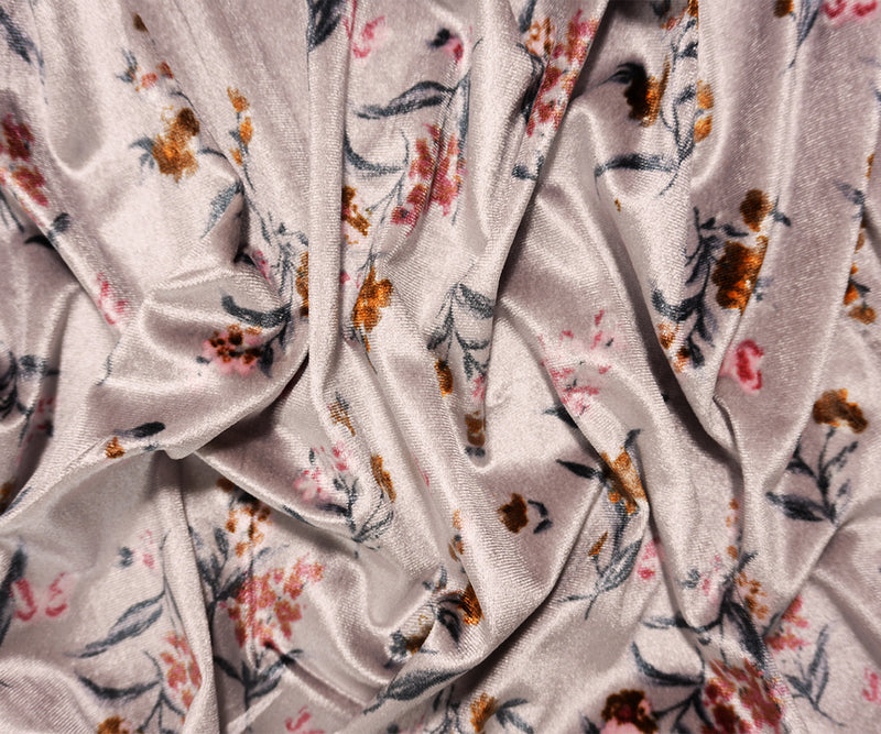 Mauve-Pink-Multi Designer Poly Floral Printed Velvet Knit Fabric