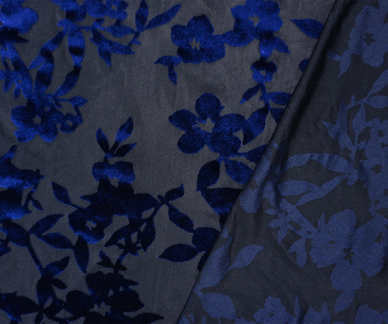 Blue Famous Designer Poly Nylon Burnout Floral Velvet Knit Fabric