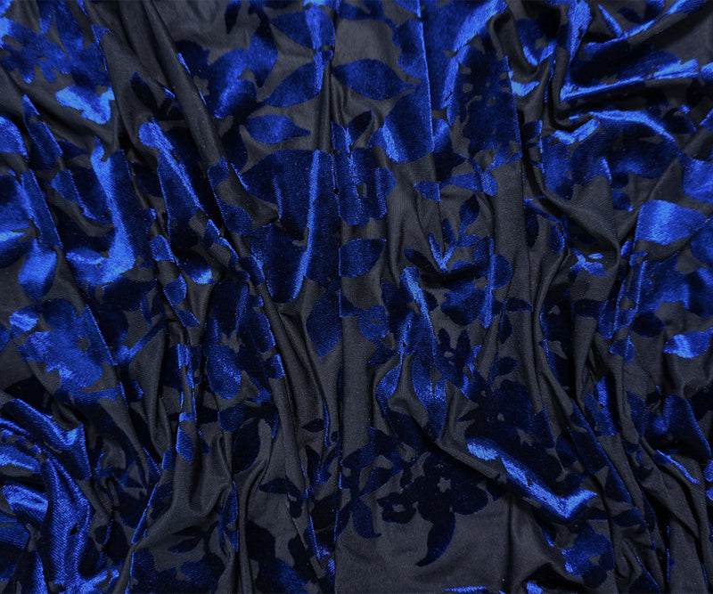 Blue Famous Designer Poly Nylon Burnout Floral Velvet Knit Fabric