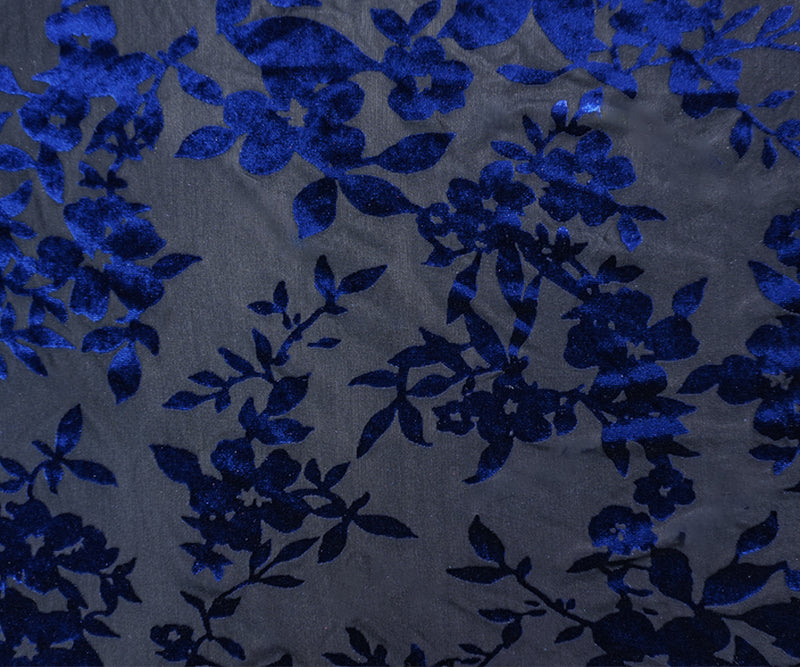 Blue Famous Designer Poly Nylon Burnout Floral Velvet Knit Fabric