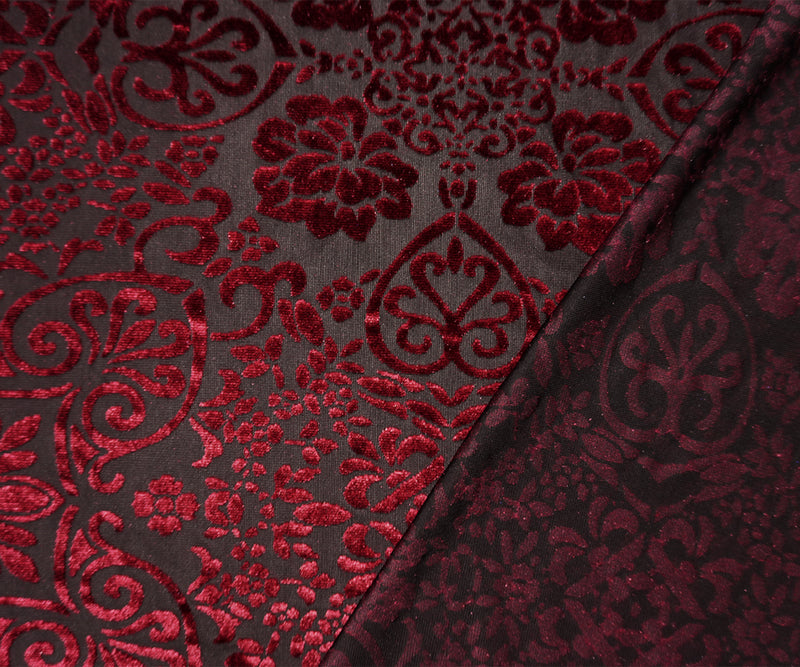 Black-Red Designer Poly Nylon Baroque Burnout Velvet Knit Fabric