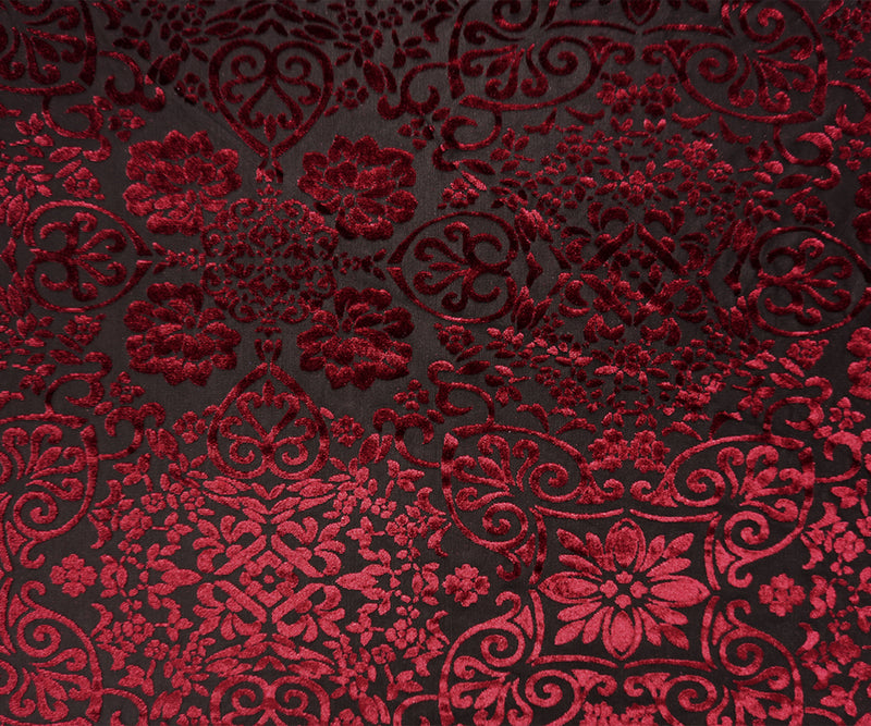Black-Red Designer Poly Nylon Baroque Burnout Velvet Knit Fabric