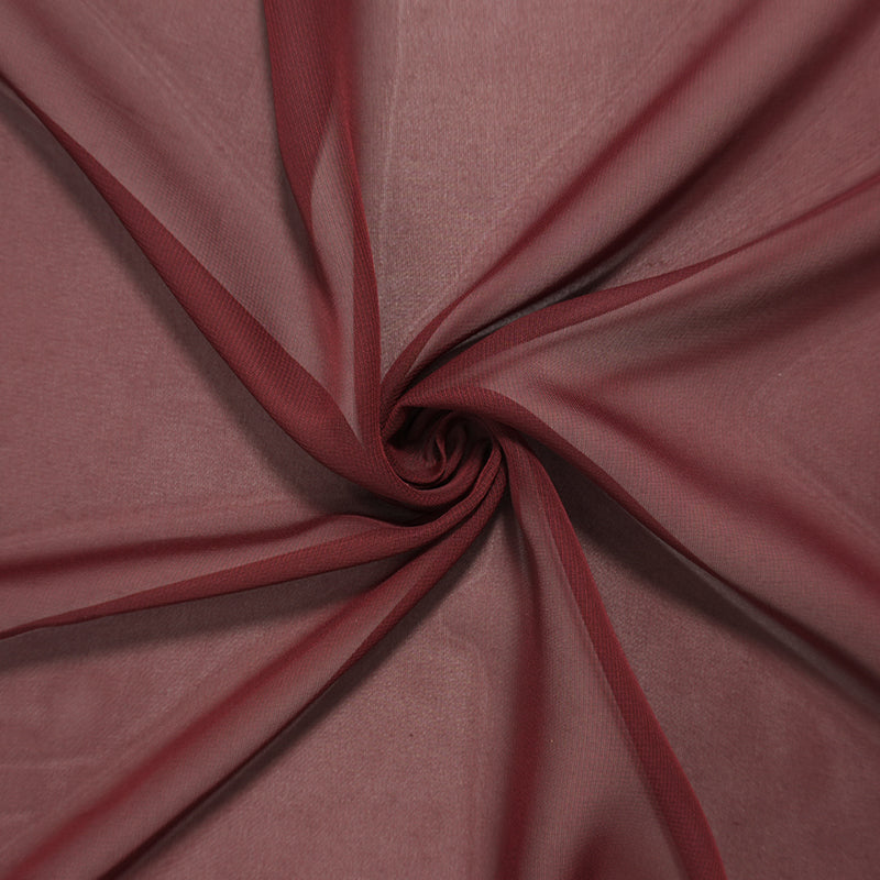 Burgundy Red Polyester Chiffon Woven Fabric