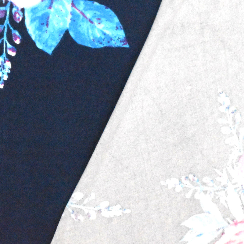 Blue-Pink-Multi Floral Printed Double Brushed DTY Knit Fabric
