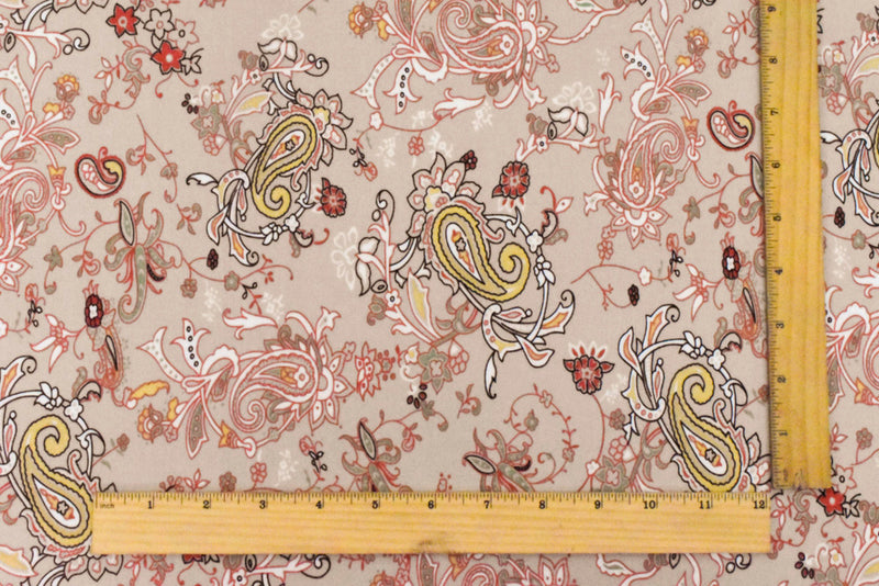 Sugar Beige-Orange-Multi Paisley Printed Stretch Polyester ITY Knit Fabric