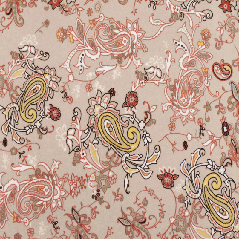 Sugar Beige-Orange-Multi Paisley Printed Stretch Polyester ITY Knit Fabric