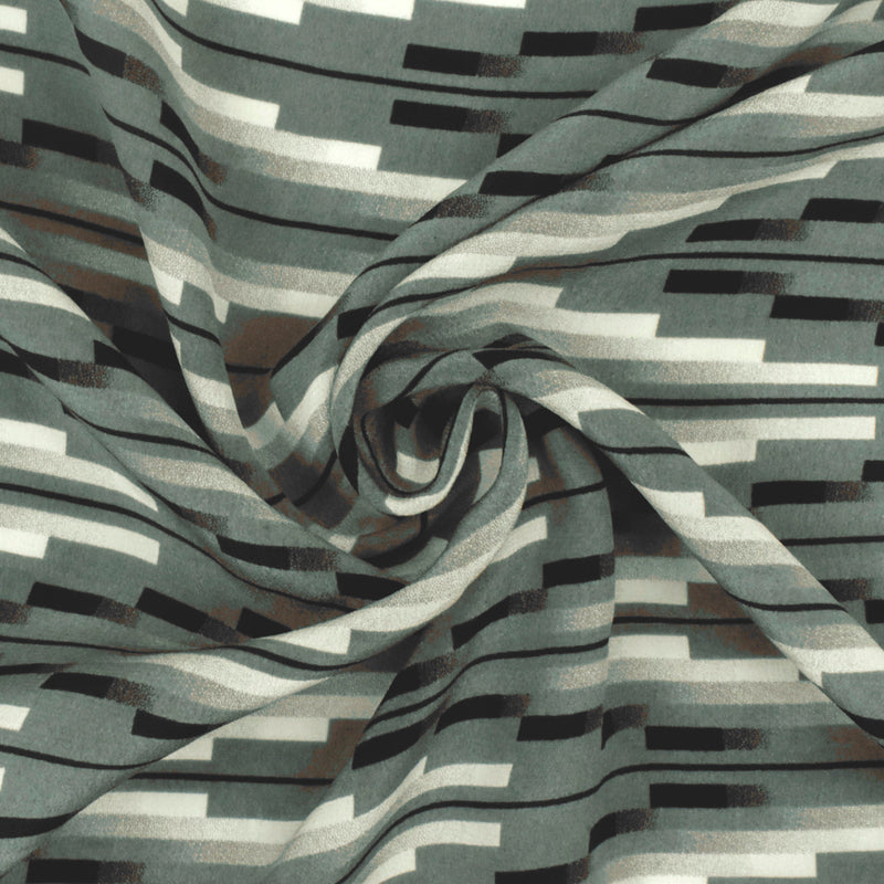 Gray-Multi Famous Designer Pixel Chevron Printed Silk Crepe De Chine Fabric