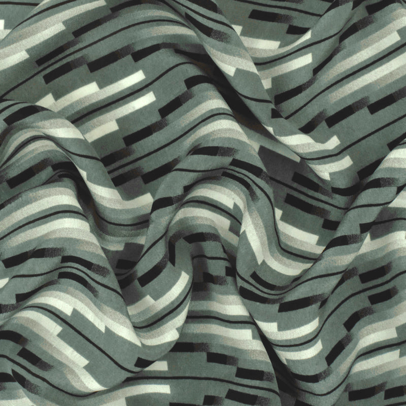Gray-Multi Famous Designer Pixel Chevron Printed Silk Crepe De Chine Fabric