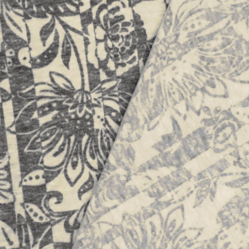 Heather Gray-Beige Floral Stripe Printed Stretch Jersey Knit Fabric