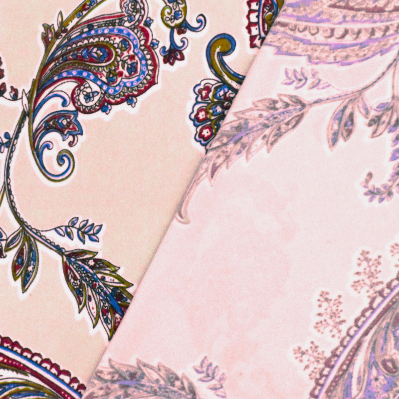 Light Pink-White-Multi Paisley Printed Stretch Polyester ITY Knit Fabric