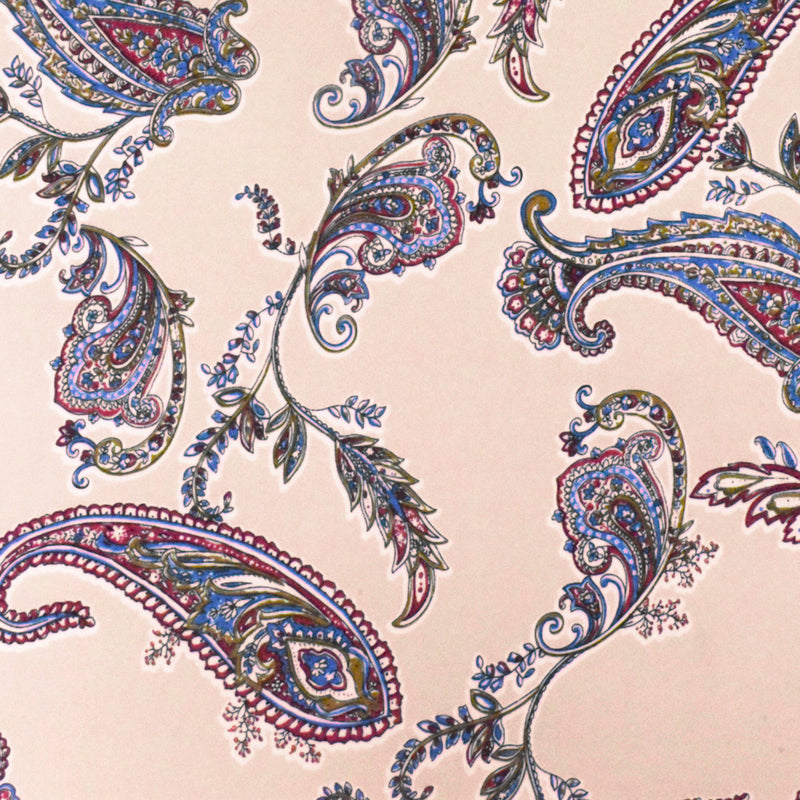 Light Pink-White-Multi Paisley Printed Stretch Polyester ITY Knit Fabric