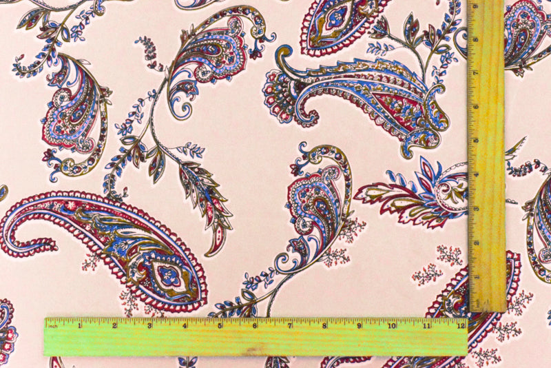 Light Pink-White-Multi Paisley Printed Stretch Polyester ITY Knit Fabric