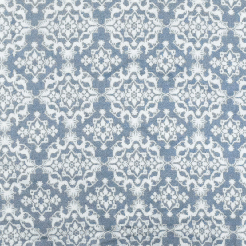Dusty Blue- Ivory Moroccan Printed Stretch Rayon Momie Woven Fabric