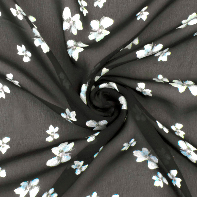 Black-Teal-Multi Famous Designer Floral Print Viscose Chiffon Woven Fabric