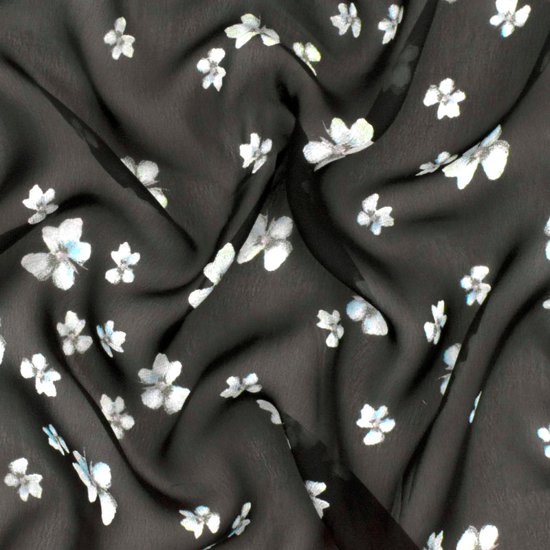 Black-Teal-Multi Famous Designer Floral Print Viscose Chiffon Woven Fabric