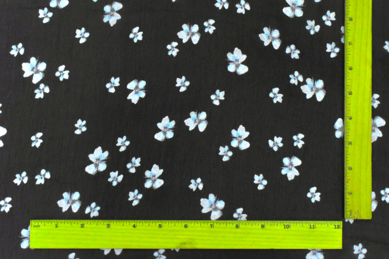 Black-Teal-Multi Famous Designer Floral Print Viscose Chiffon Woven Fabric