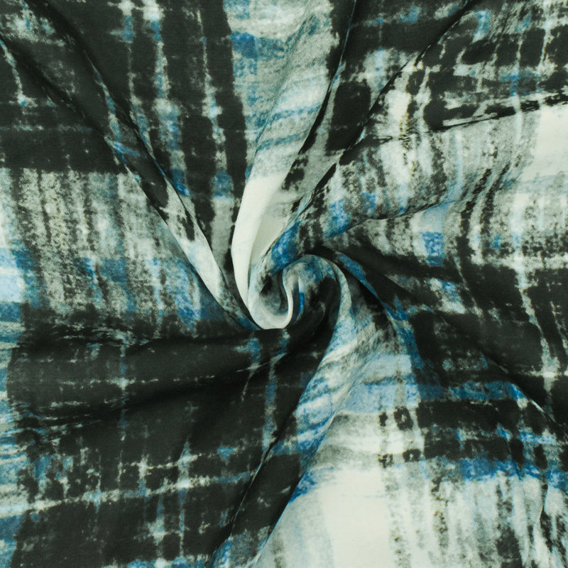 Ocean Blue-Black-Multi Famous Designer Tie Dye Printed Chiffon Woven Fabric