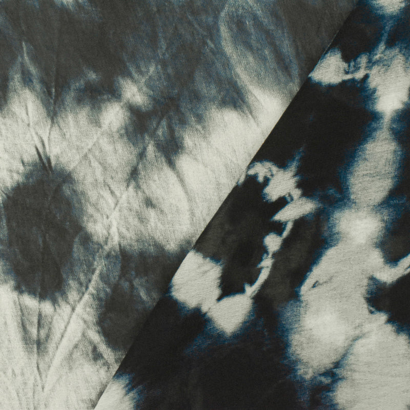 Ink Blue-Ivory Famous Designer Tie Dye Printed Viscose Chiffon Woven Fabric