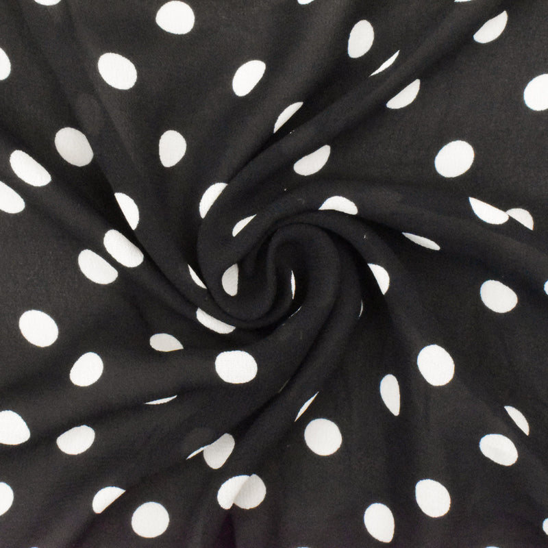 Old Ivory-Black Famous Designer Dot Printed Viscose Georgette Woven Fabric