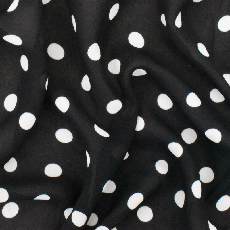 Old Ivory-Black Famous Designer Dot Printed Viscose Georgette Woven Fabric