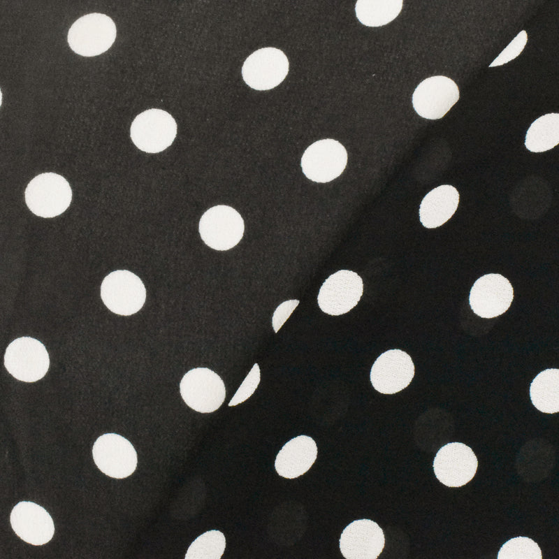 Old Ivory-Black Famous Designer Dot Printed Viscose Georgette Woven Fabric