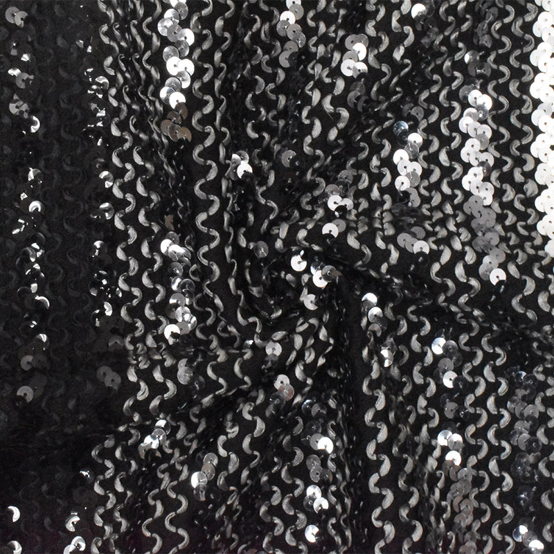 Gray-Black-Multi 3D Wave With Sequins Acrylic Poly Woven Jacketing Fabric