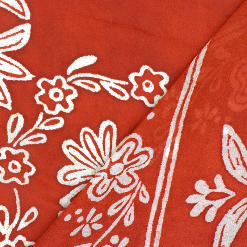 Red-Ivory-Orange Famous Designer Floral Print Rayon Georgette Fabric