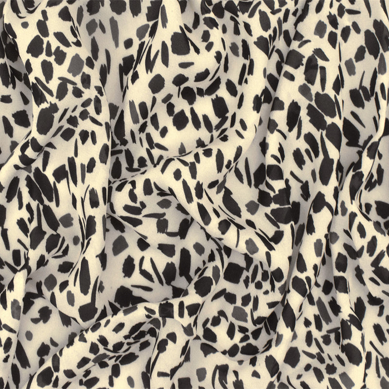 Soft Beige-Black Famous Designer Abstract Print Rayon Chiffon Woven Fabric