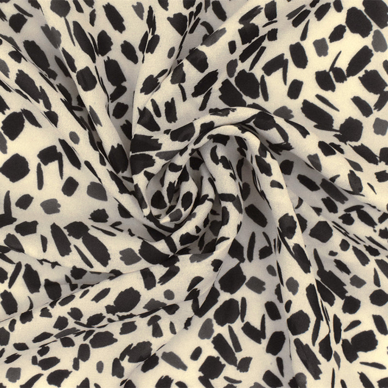 Soft Beige-Black Famous Designer Abstract Print Rayon Chiffon Woven Fabric