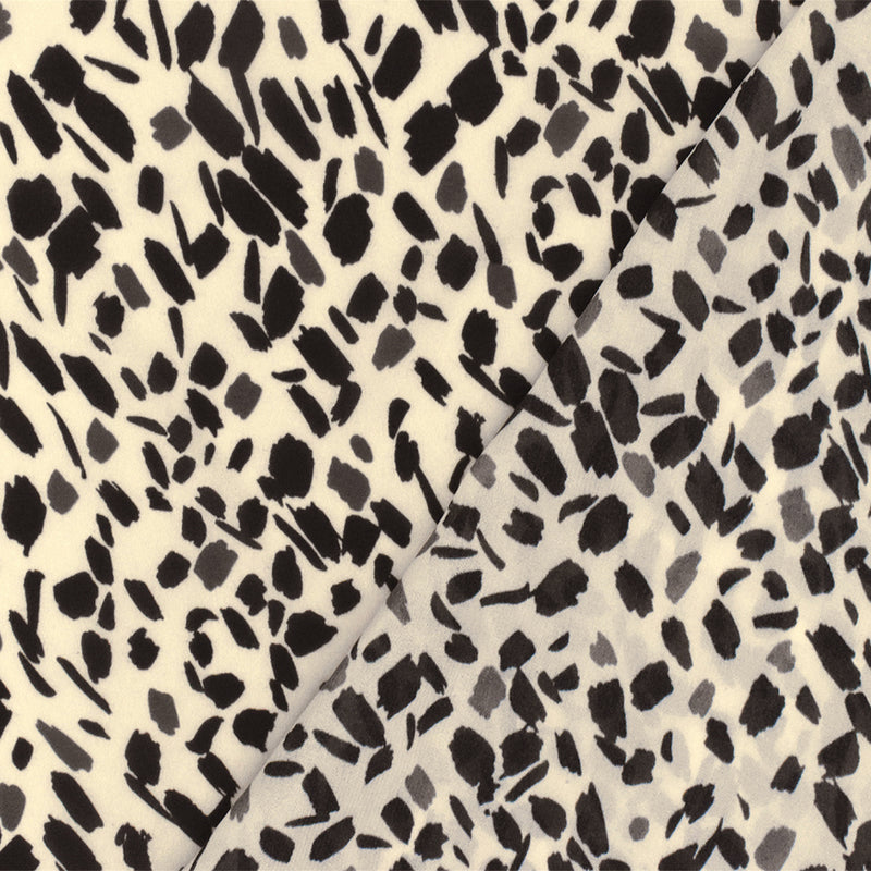Soft Beige-Black Famous Designer Abstract Print Rayon Chiffon Woven Fabric