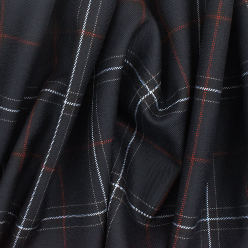 Cool Black-Soft Blue-Multi Plaid Wool-Poly Twill Woven Suiting Fabric