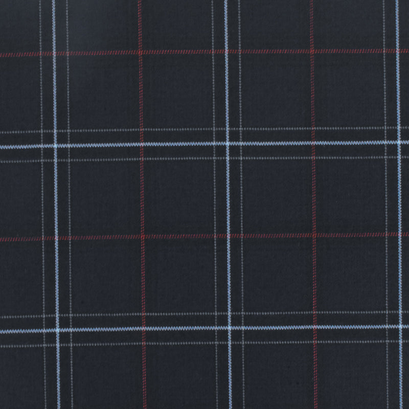 Cool Black-Soft Blue-Multi Plaid Wool-Poly Twill Woven Suiting Fabric