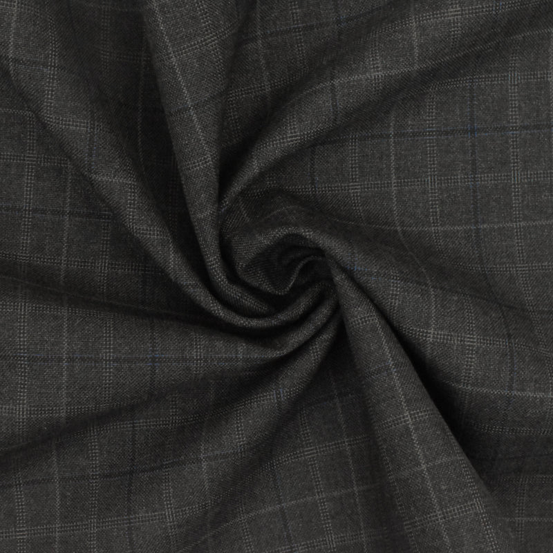 Night Gray-Blue-Multi Check Wool-Poly Woven Suiting Fabric