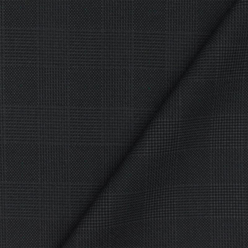 Black-Gray-Green Plaid Poly-Wool Woven Suiting Fabric