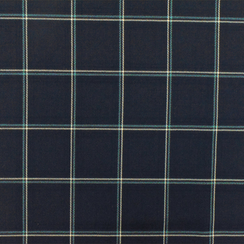 Deep Navy-Beige-Green Check Wool-Poly Twill Woven Suiting Fabric