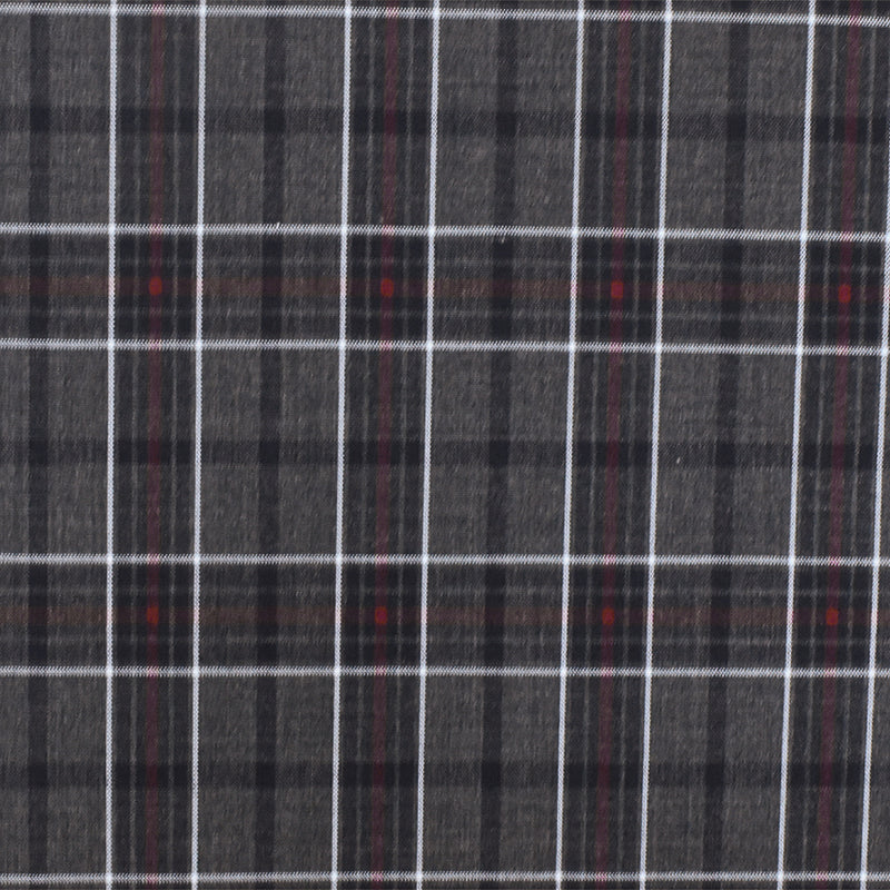 Warm Gray-Red-Multi Plaid Wool-Poly Woven Suiting Fabric