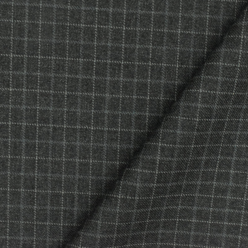 Gray-Multi Check Wool Polyester Twill Woven Suiting Fabric