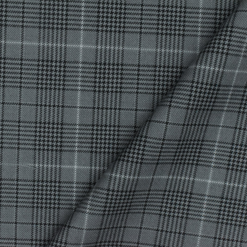 Simple Gray-Black-White Glen Plaid Wool Polyester Twill Woven Fabric