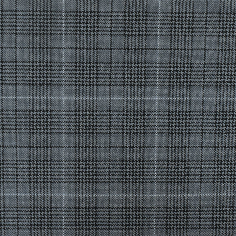 Simple Gray-Black-White Glen Plaid Wool Polyester Twill Woven Fabric