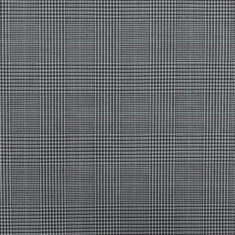 Light Gray-Black-Green Glen Plaid Wool-Poly Twill Woven Suiting Fabric