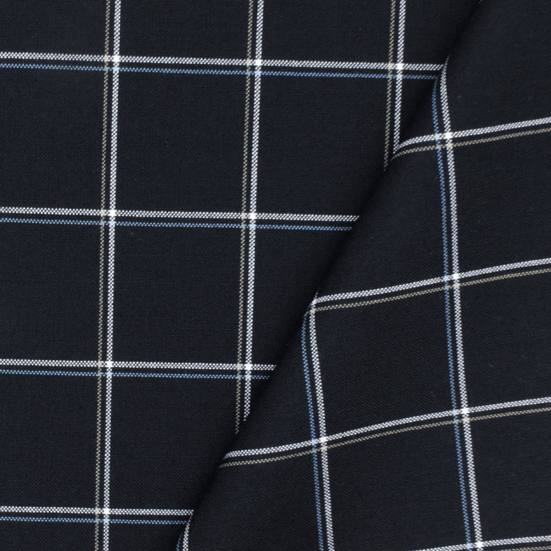 Stark Navy-White-Multi Check Poly-Wool Woven Suiting Fabric