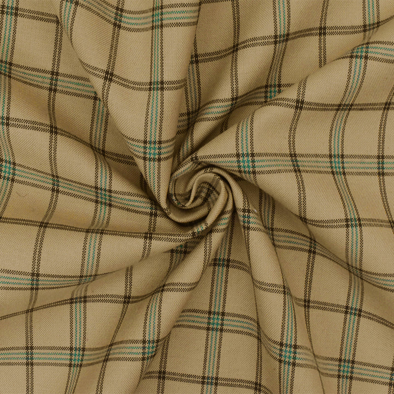 3 YD PC-Sahara Beige-Black-Green Plaid Wool-Poly Woven Suiting Fabric