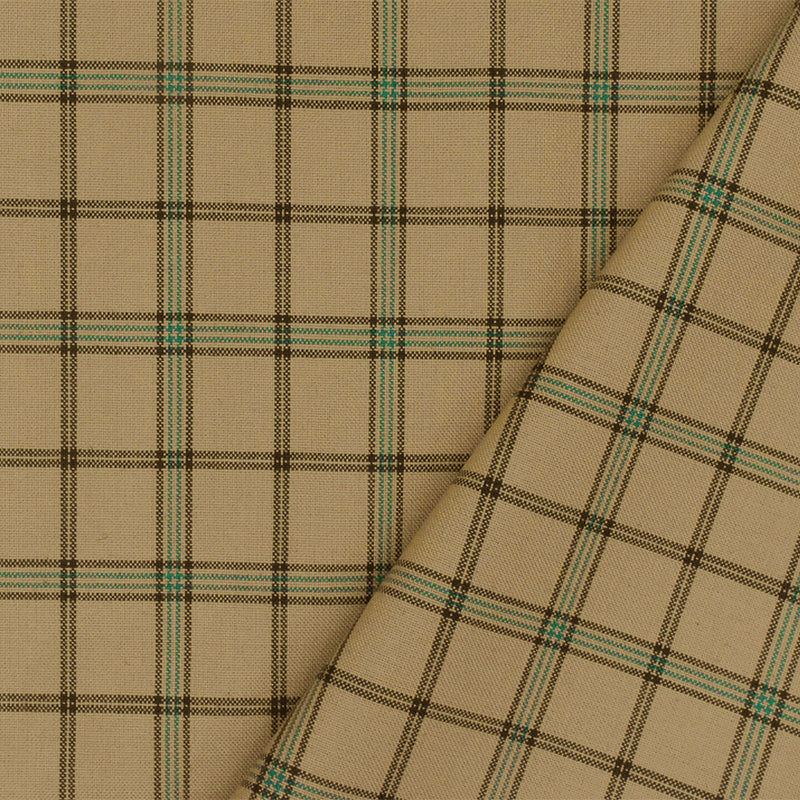 3 YD PC-Sahara Beige-Black-Green Plaid Wool-Poly Woven Suiting Fabric