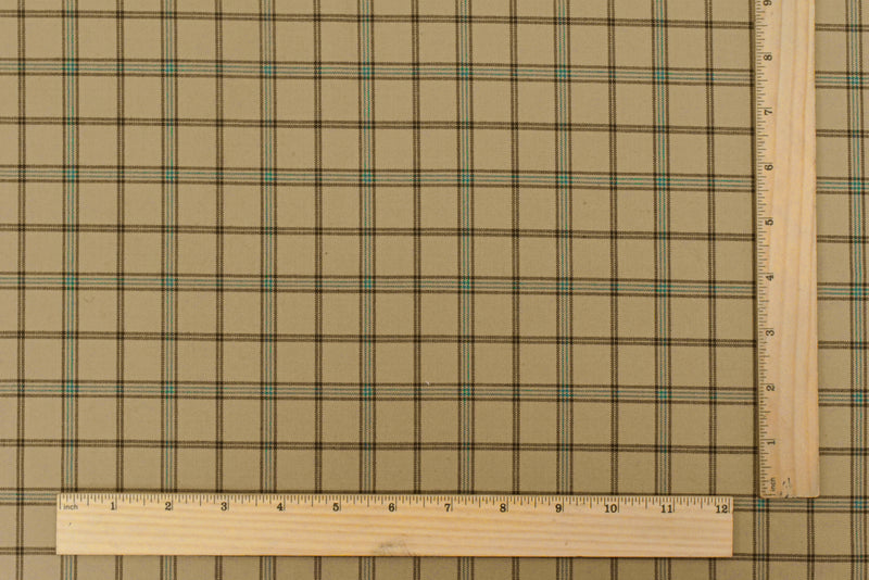 3 YD PC-Sahara Beige-Black-Green Plaid Wool-Poly Woven Suiting Fabric