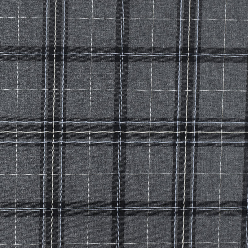 Cool Gray-Blue-Multi Plaid Wool-Poly Woven Suiting Fabric