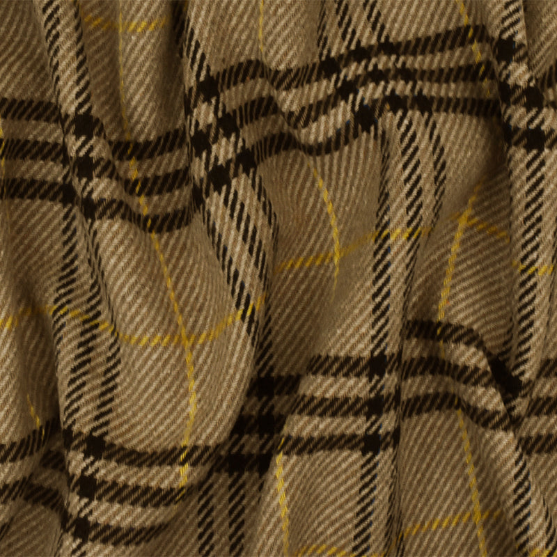 3 YD PC-Beige-Brown-Multi Plaid Wool Cotton Brushed Twill Woven Jacketing Fabric