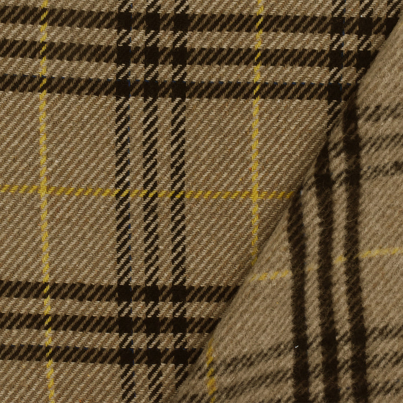 3 YD PC-Beige-Brown-Multi Plaid Wool Cotton Brushed Twill Woven Jacketing Fabric