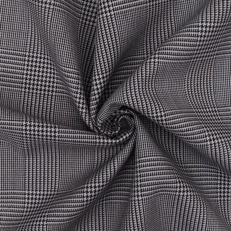 Stone Gray-Black Glen Paid Wool Polyester Twill Woven Suiting Fabric