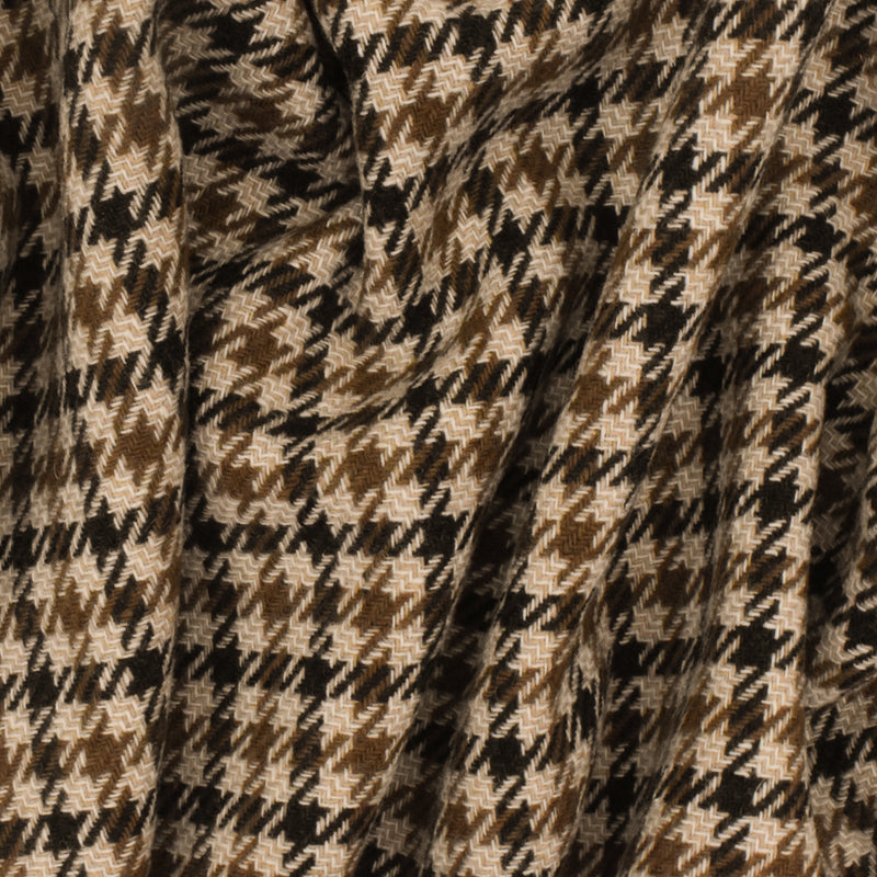 3 YD PC-Brown-Multi Houndstooth Plaid Wool-Poly Brush Twill Woven Jacketing Fabric